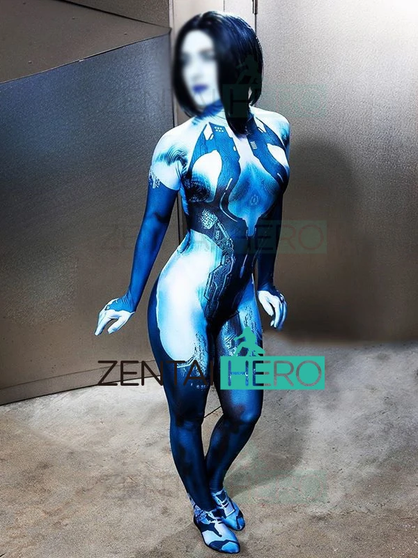 3D принт на заказ Halo костюм кортаны игры Девушка Cortana косплей костюм женщины zentai Хэллоуин Косплей костюмы Облегающий комбинезон из лайкры zentai