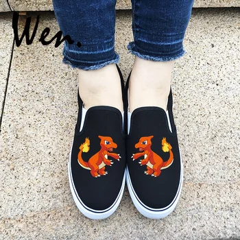 

Wen Anime Slip On Shoes 2 Colors Black white Men Women Canvas Sneakers Pokemon Charmeleon Design Low Flat Strapless Plimsolls