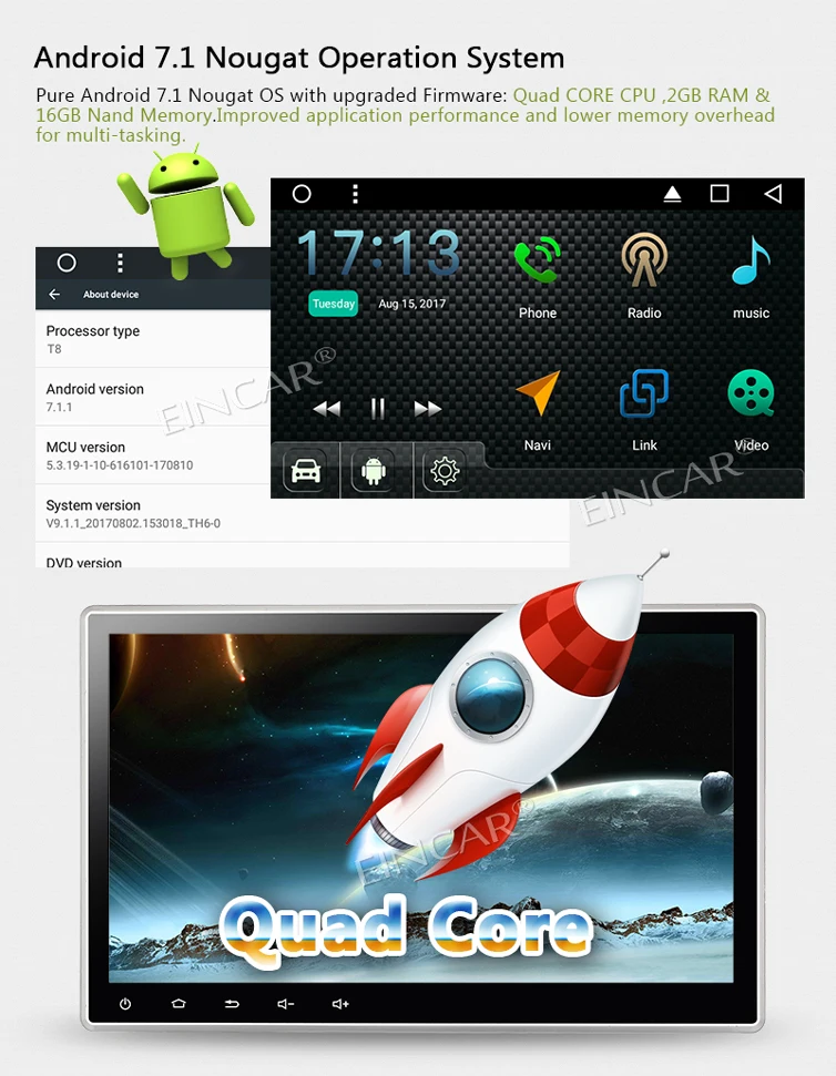 EinCar 10," сенсорный экран Android 7,1 двойной 2 din автомагнитола универсальная Автомагнитола Стерео gps навигация с Bluetooth