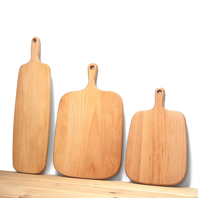 Beech Wood Cutting Board Wooden Bread Board Pastry Cheese Serving Pizza Paddle Kitchen Chopping Board with Handle Kitchen Tools (2)