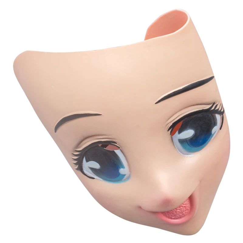 Аниме девушка маска косплей мультфильм Трансвестит латекс для взрослых голубые глаза милые аниме женское лицо маска