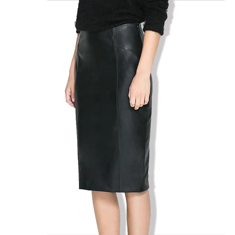 

Customize Sexy Plus Size 2XS-10XL natural Waist Black midi-calf Skirt Faux Leather red khaki Skirt Faldas Mujer