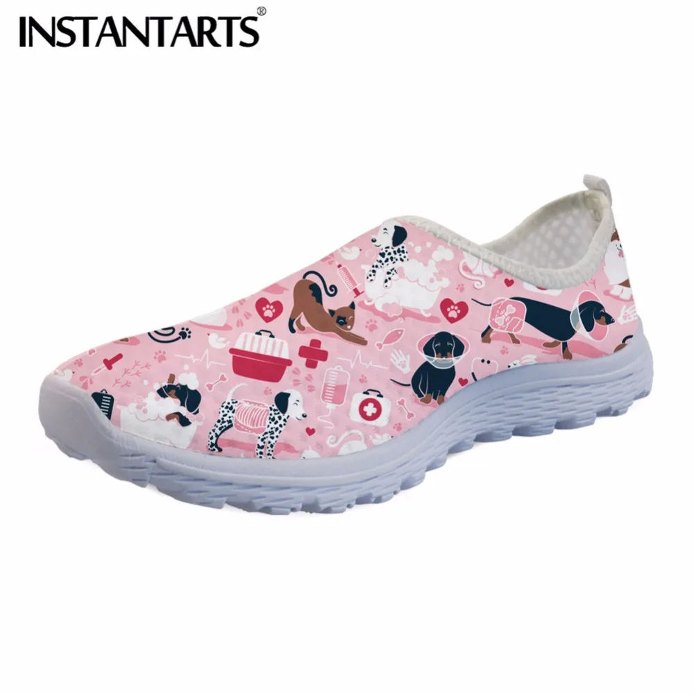 

INSTANTARTS VET Medicine Happy and Healthy Friends Slip On Running Shoes Breathable Light Woman Mesh Sneakers Pink Sports Shoes
