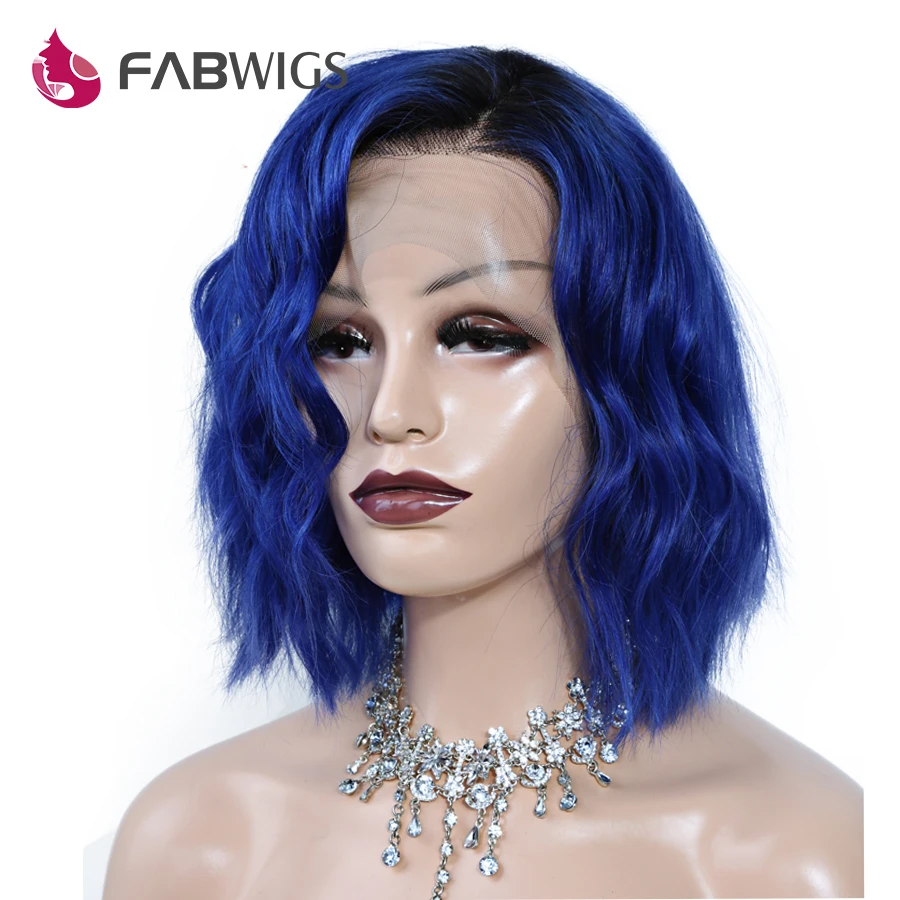 Fabwigs 13x" Кружевной передний парик с Омбре 1B/синие короткие человеческие волосы парики с волосами младенца бразильские волосы remy боб парик