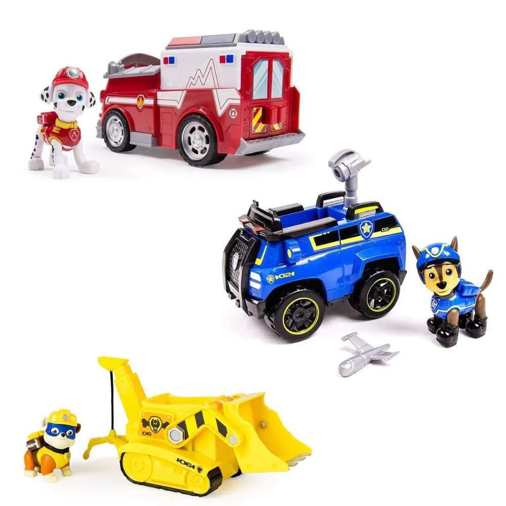 Paws Patrol Chase's Spy Cruiser, Marshall's Ambulance, & Super Pup Rubble's Crane - Vehicle and Figure Combo Set 