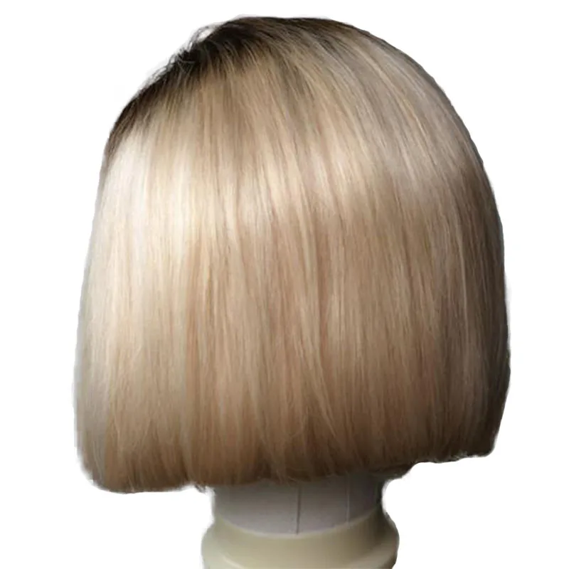 Hot Beauty Hair Blonde Straight Short Bob Human Hair Wigs With Front Bangs Double Drawn Brazilian Remy Hair Wigs for Black Women Cheap Wig (3)
