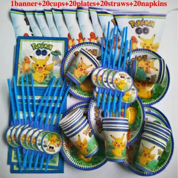 

20 people Pokemon Pikachu kids happy Birthday child Party Decorations baby shower Supplies Tableware Set Paper banner Favor