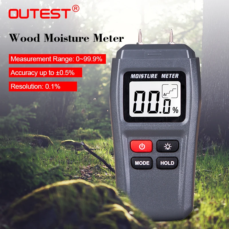 Beste OUTEST Twee Pins Digital Hout Vochtmeter Hot Vochtigheid Tester 0.5 procent Nauwkeurigheid Hygrometer Timber Vochtige Detector 0 99.9%