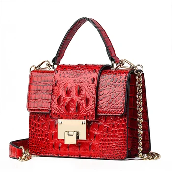 

European and American fashion, small square bag women's designer handbag high quality PU crocodile design shoulder bag qq418