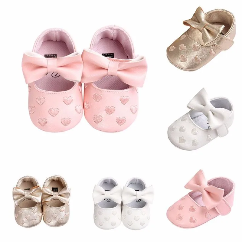 3 цвета, милые для маленьких девочек кожаные, для тех, кто только начинает ходить, Новорожденные Девочки Малыши обувь для младенцев Детские Мягкая подошва, с бантом тапочки для малышей