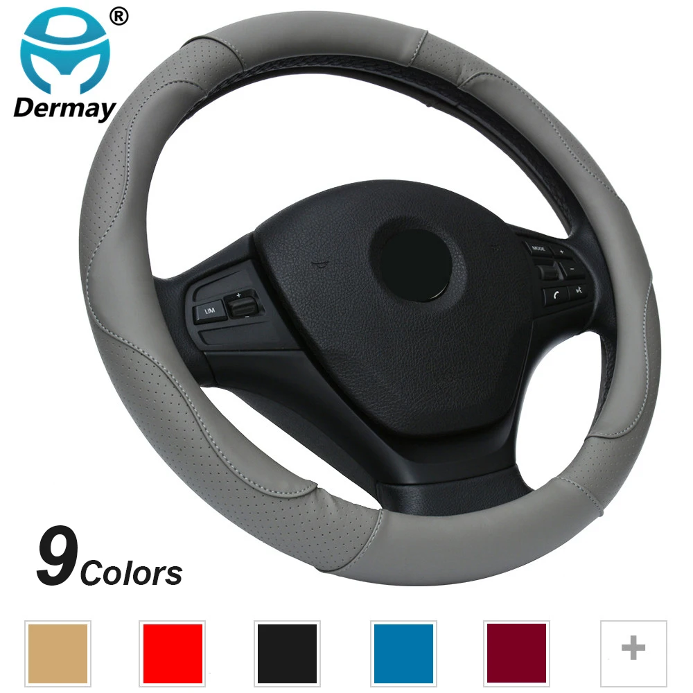 DERMAY NEW Leather Car Steering Wheel Cover M size for BMW Audi Ford Kia font b