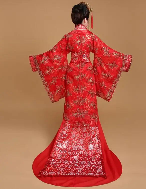 Китайский стиль, древняя свадебная одежда, антикварная одежда для жениха, красная пара, для влюбленных, Hanfu, свадебный костюм с длинным хвостом, платье невесты - Цвет: Woman