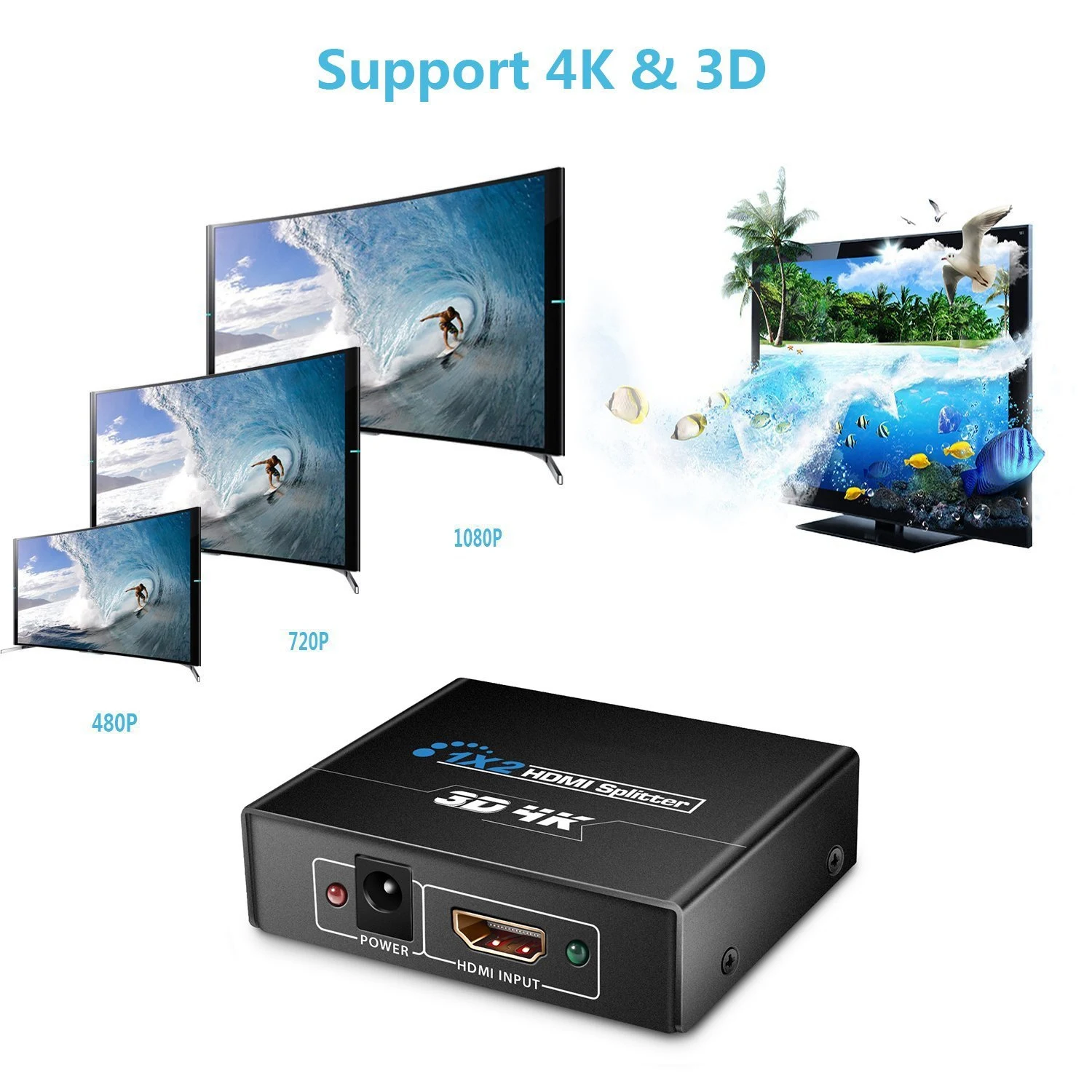 [Обновление версии] 4 К HDMI Splitter HDCP V1.4 питание HDMI Splitter 1X2 HDMI Splitter для Full HD 1080 P Поддержка 4 К/2 К и 3D Re