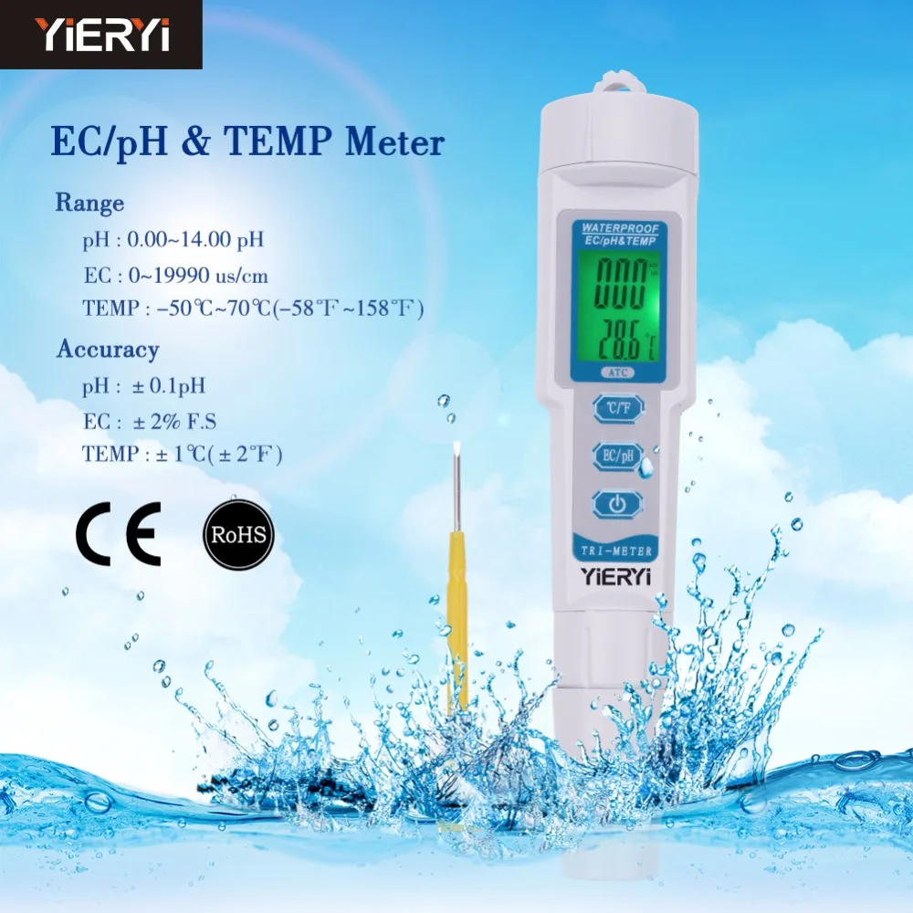 

Portable 3 in 1 pH EC TEMP Acidometer Multi-parameter PH Monitor Water Quality Tester Pen Type Drink Water Quality Analyser