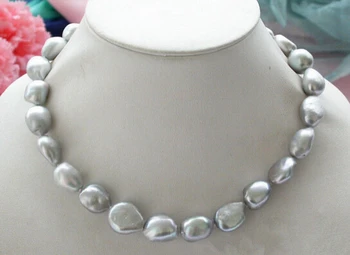 

Free shipping 001898 Natural 9-10mm Silver Gray Baroque Freshwater Cultured Pearl Necklace 5.2