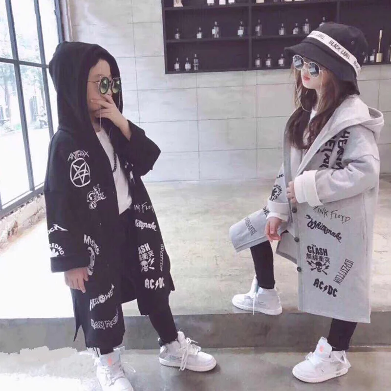 Primavera e Outono Coreana das Grandes Moda com Capuz Bebê Menina Menino Camisola Quente Nova Versão Crianças Solto Longo Cabolsa 2020 5 Agasalhos e moletons