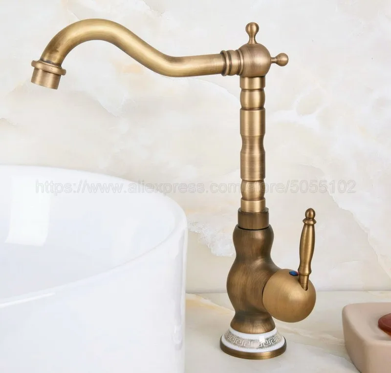 Bathroom Basin Sink Faucet Antique Brass Single Handle Kitchen Tap Faucet Mixer hot and cold water tap znf611