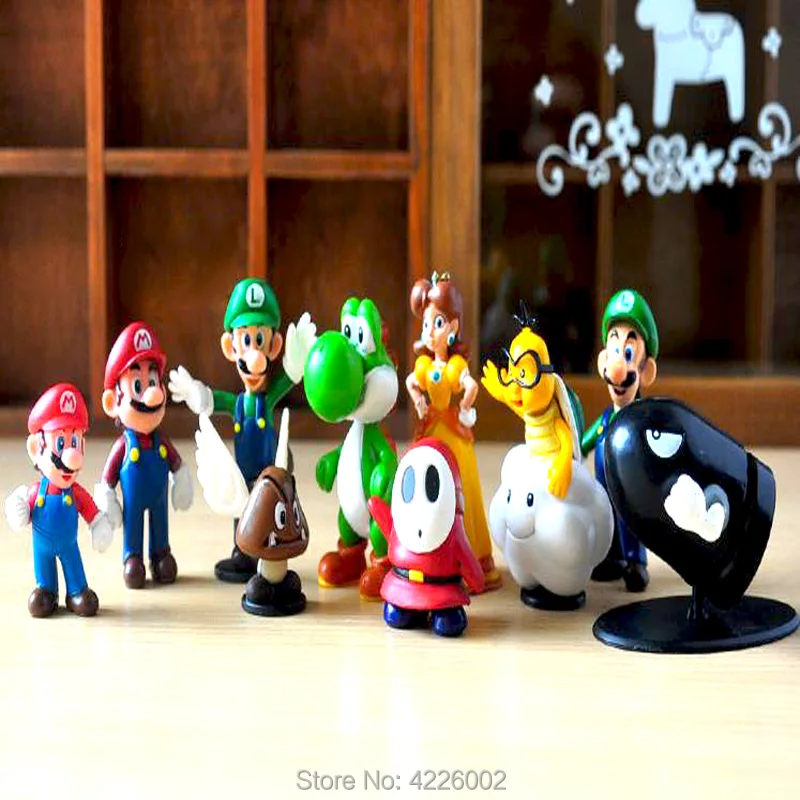 18pcs Super Mario Bros Luigi Yoshi Donkey kong PVC Action Figures Peach Daisy Koopa Toad Miniatures Figurines Dolls Kids Toys