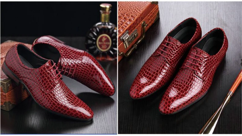 Mens Casual Shoe Formal Oxfords Mens Shoes Casual Mens Dress Shoes' Lace-up Crocodile Leather Oxford Shoes For Men Big Size 46 (14)