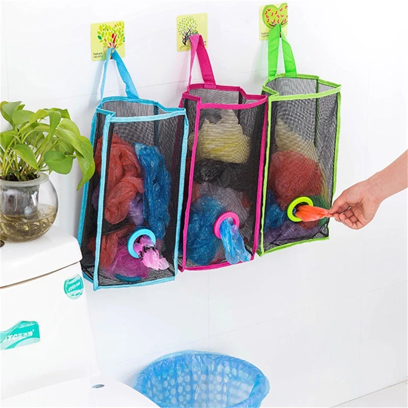 

3 Colors Big Size Breathable Nylon Garbage Rubbish Bags Hanging Kitchen Packing Shopping Bag Trash Can Household Cleaning Tools