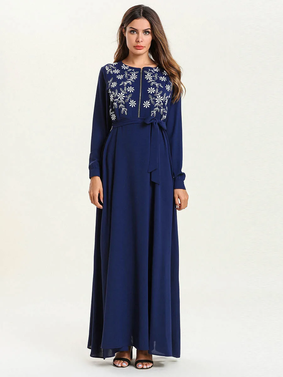2019 средней Восточной мусульманской одежды с длинным рукавом спереди открыть Грудное вскармливание юбка плюс размер женщин вышитые платье