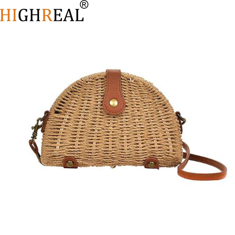 

HIGHREAL Shell Design Straw Bags Summer Crossbody Beach Bag for Girl Rattan Flap Women Messenger Shoulder Bag Shopping Bag