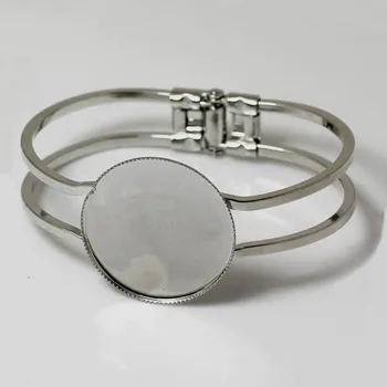 

Blank Bangle Findings with Round Bezel Cameo Cabochons Bases Spring Cuff Bangle Bracelet Settings Rhodium tone Plated