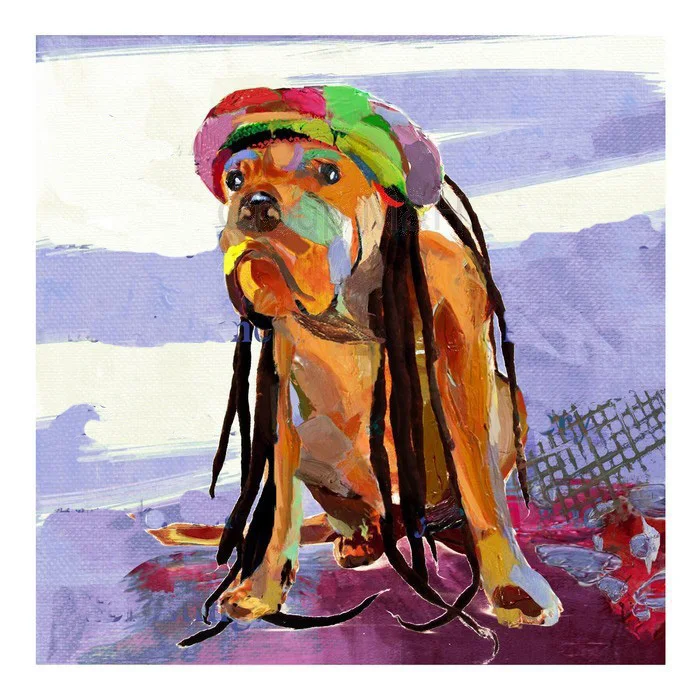 Hand Painted Modern Oil Paintings Picture Lovely Dog Abstract Art