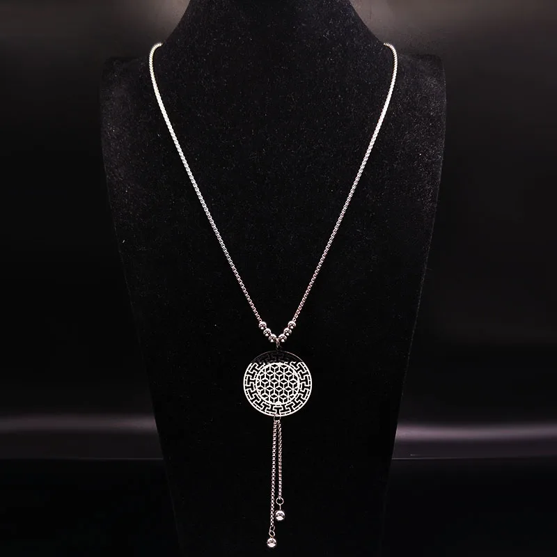 

2019 Bohemian Stainless Steel Big Necklaces Women Silver Color Geometry Long Statement Necklace Jewelry uzun kolye N17983