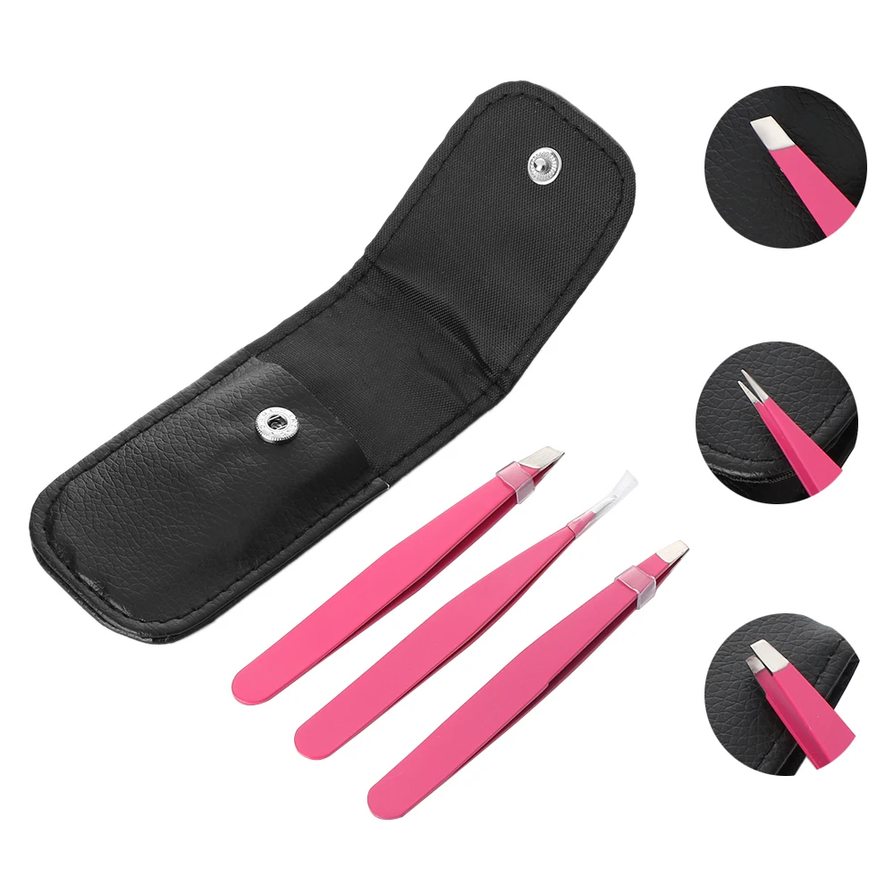 

1/3Pcs Stainless Steel Eyebrow Tweezer Set Professional Slant Tip Point Flat Tip Rose Pink Tweezers For Hair Removal Makeup Tool