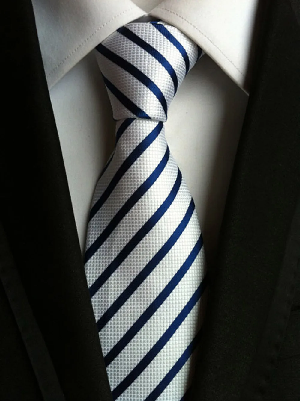 2017 классические Дизайн галстук Regular ширина стильный hloiday Галстуки Господа темно-синий с белым тканые Gravata диагональные полосы