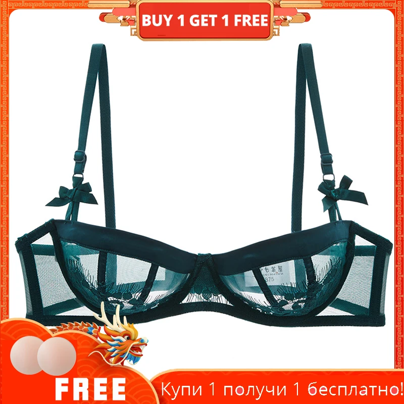 Sexy ultra-thin lace bra without sponge transparent half cup underwear comfortable bra woman