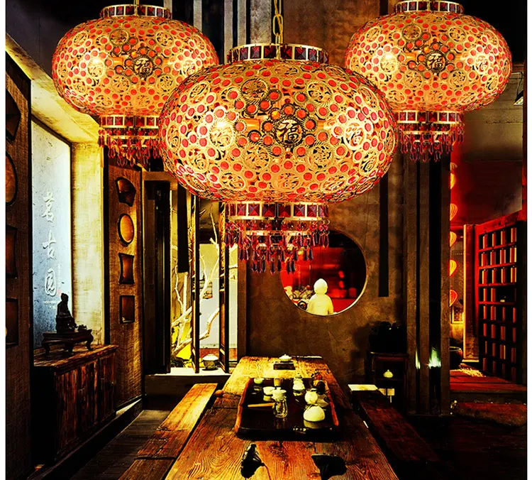 

New Chinese style crystanl pendant lamps Marry red festive "colorful LED revolving door balcony corridor pendant light Z18659