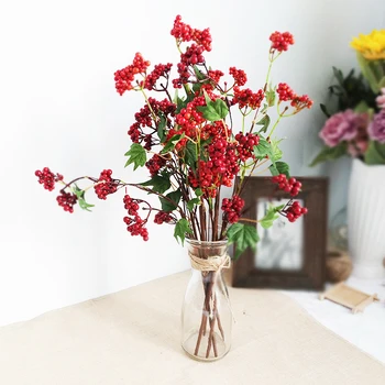 

Christmas Red Berries Fruit Artificial Berry Plant Branch Flower Foam Stamens for Home Arangements Wedding DIY Decoration