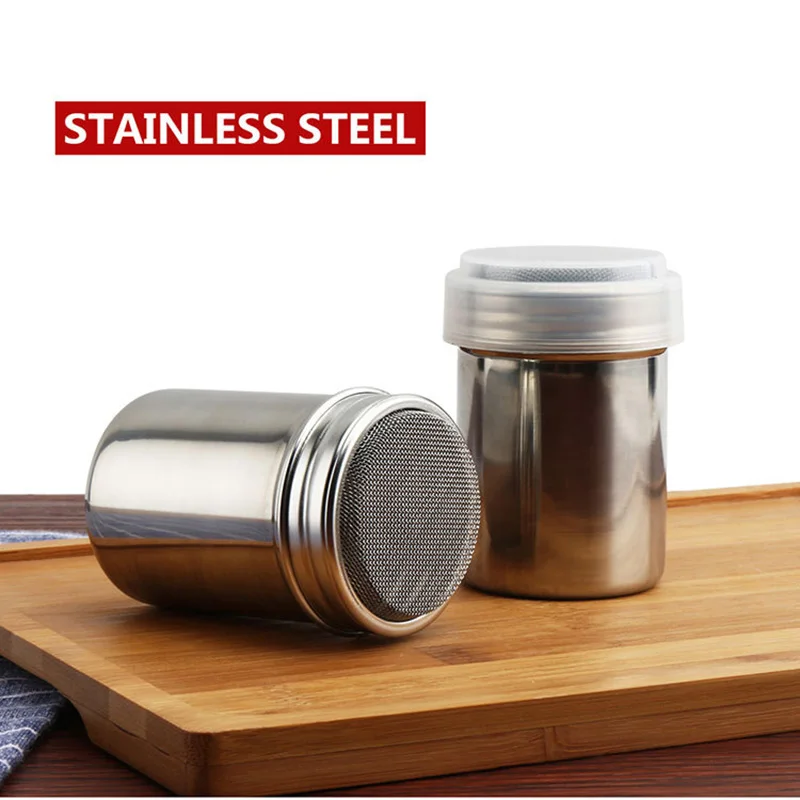 Small and Large Size Stainless Steel Chocolate Shaker Icing Sugar Powder Flour Powder Cocoa Coffee Sifter Shakers with cover