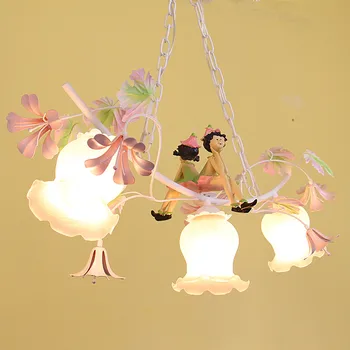 

Pastoral romantic style Korean wrought iron pendant light pink rose flower bedroom dining room hanging lighting lamp