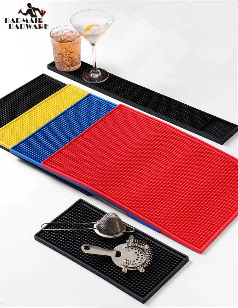 3 Size & 4 Colors Rectangle Rubber Beer Bar Service Spill Mat For Table