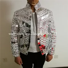 Mirrorman серебро Цвет со стразами сценический костюм зеркало человек Костюмы вечерние Хэллоуин производительность DJ певица Одежда для танцев