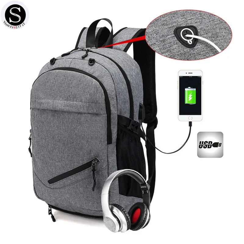 Senkey Style Backpack Men USB Charging Travel Student Bag Big Fashion Designer Laptop Backpack ...
