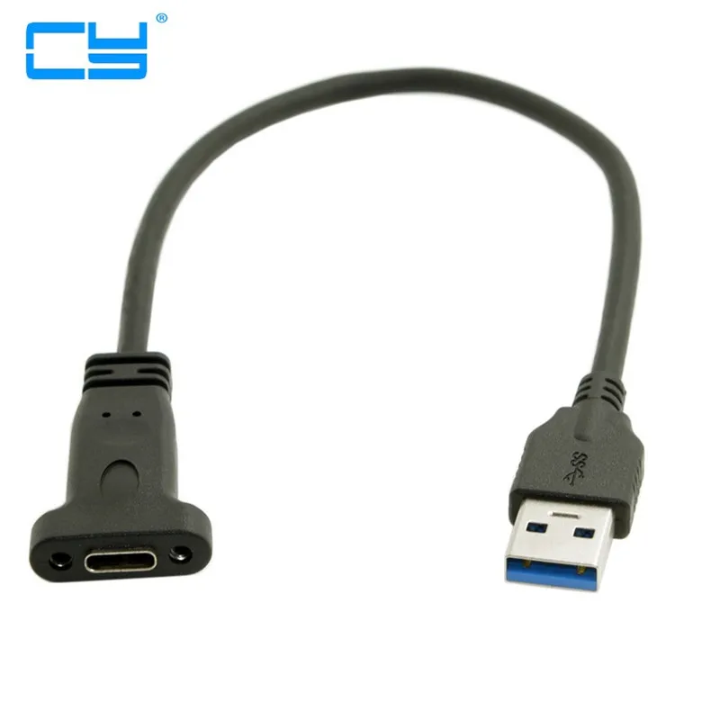 

0,2 м USB 3,0 папа к USB 3,1 Type-C type c USB-C женский HDD зарядный кабель для передачи данных 20 см с винт крепления панели отверстие