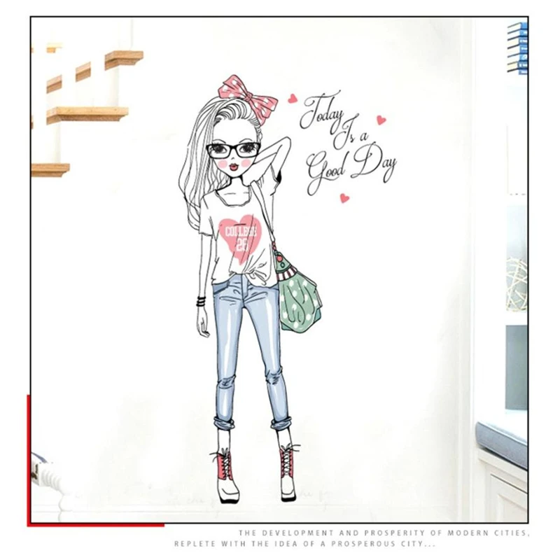  Cute DIY Lovely Girl Art Wall Stickers For Kids Rooms PVC Wall Decals Waterproof Non-toxic Home Room Decor C0319#30            07