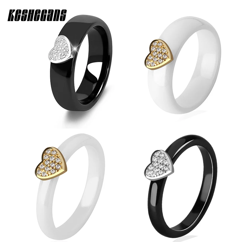 Gold Silver Sweetheart Ceramic Ring 6mm 3mm Wide Healthy Smooth Material With Bling CZ Stone For Women Girl Wedding Party Gifts