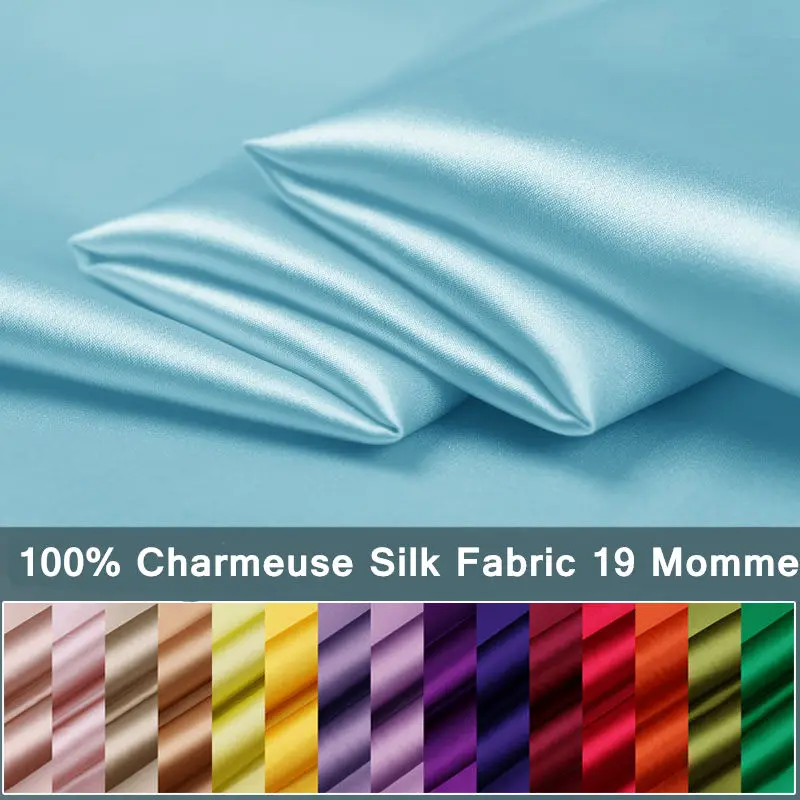 

New 100% Mulberry Stain Silk Fabric 19 Momme Width 114cm Plain Dyed Silk Super Smooth For Wedding DIY Dress Clothing Bedding