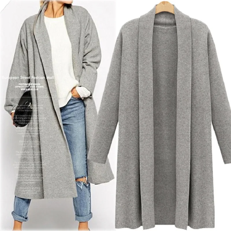 Большой размер 4XL женский зимний длинный вязаный свитер Универсальный тонкий однотонный длинный кардиган пальто для девочек повседневная верхняя одежда