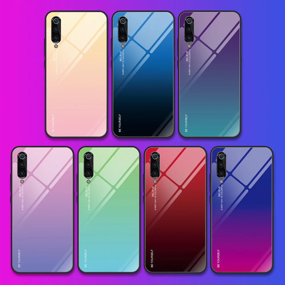 Градиентный чехол из закаленного стекла для Xiaomi Mi CC9 9T Pro 9 SE 8 Lite 5X 6X A1 A2 Redmi 7A GO K20 5 Plus
