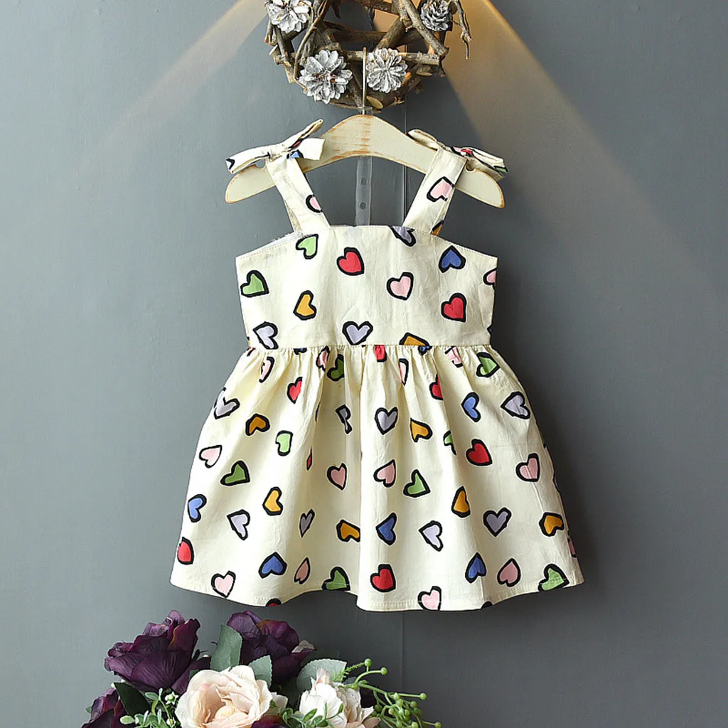 Летняя детская одежда платье для девочек Детские платья платье на бретельках без рукавов с принтом «любовь» для новорожденных девочек 2, 3, 4, 5, 6, 7 лет