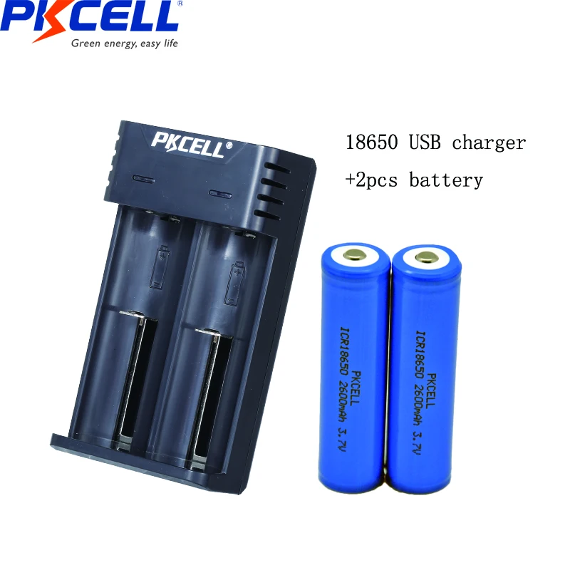 1 шт. PKCELL ICR 18650 3,7 в 2600 мАч литий-ионная аккумуляторная батарея Кнопка Верхняя защита упакована с 18650 зарядным устройством