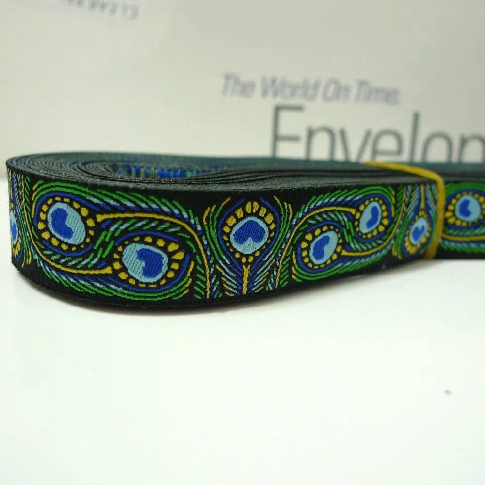 

7/8'' 22mm Wide Peacock Feather Woven Jacquard Ribbon
