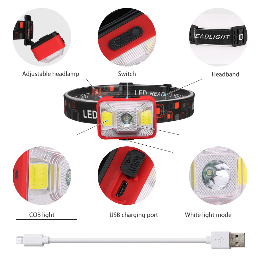 Sale Waterproof 200Lumens Front Bike Lamp LED Warning Front Light Bicycle Light USB Rechargeable Lamp Bike Hiking Camping Headband 4