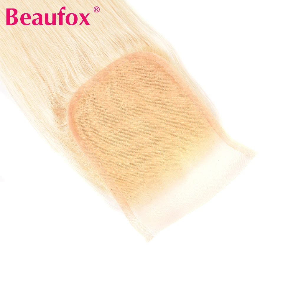 Beaufox 613 Bundles With Closure Blonde Brazilian Straight Human Hair Bundles 4 Bundles With Closure Remy 613 Hair Extensions (4)